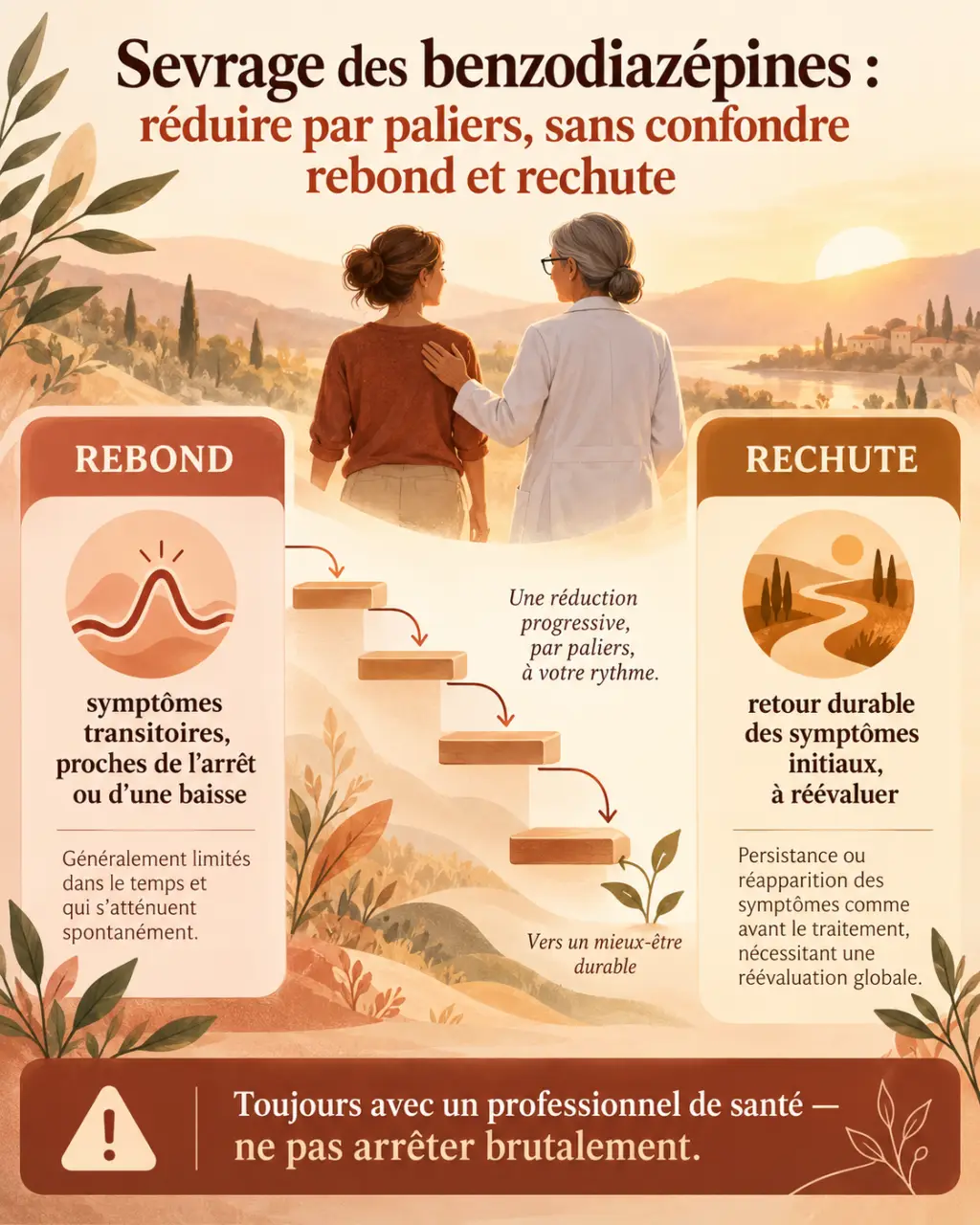 Sevrage des benzodiazépines : réduire par paliers, sans confondre rebond et rechute