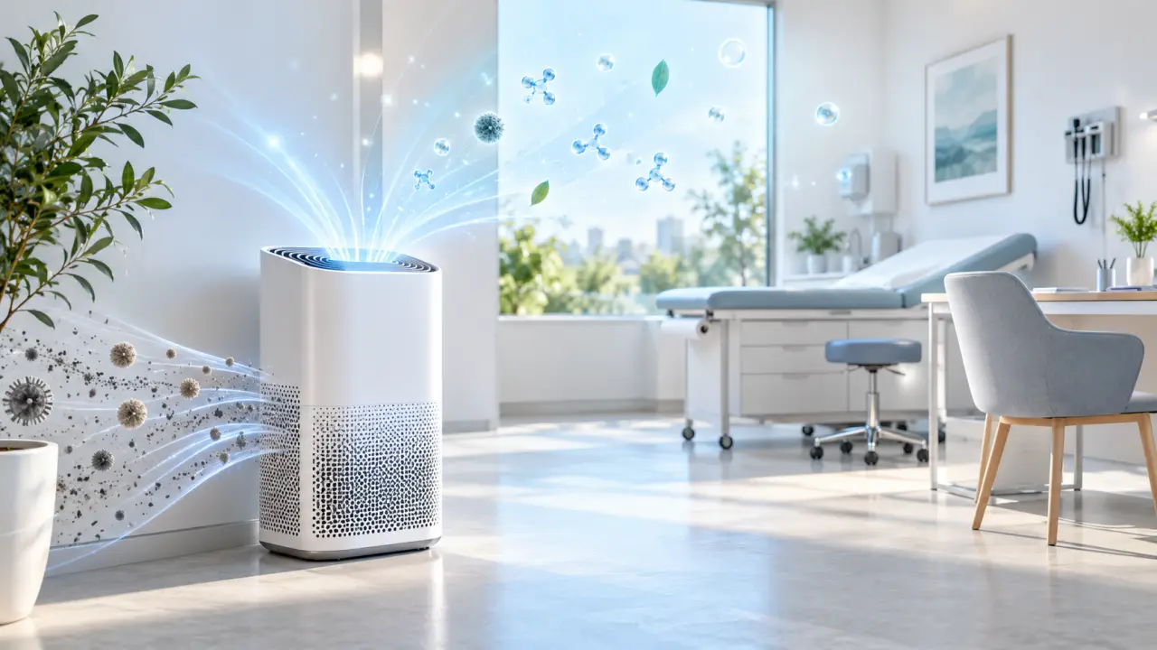 Purificateur d’air installé dans un cabinet médical lumineux