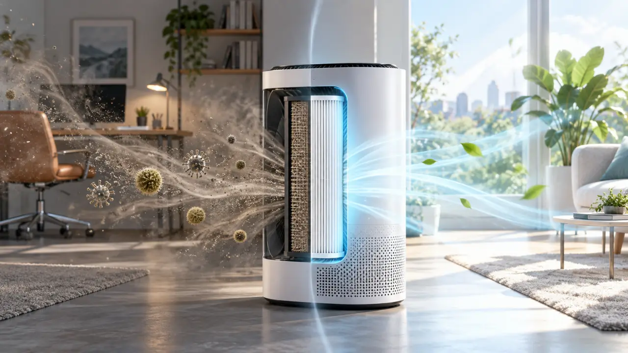 Visualisation scientifique de particules présentes dans l’air avant et après une filtration HEPA