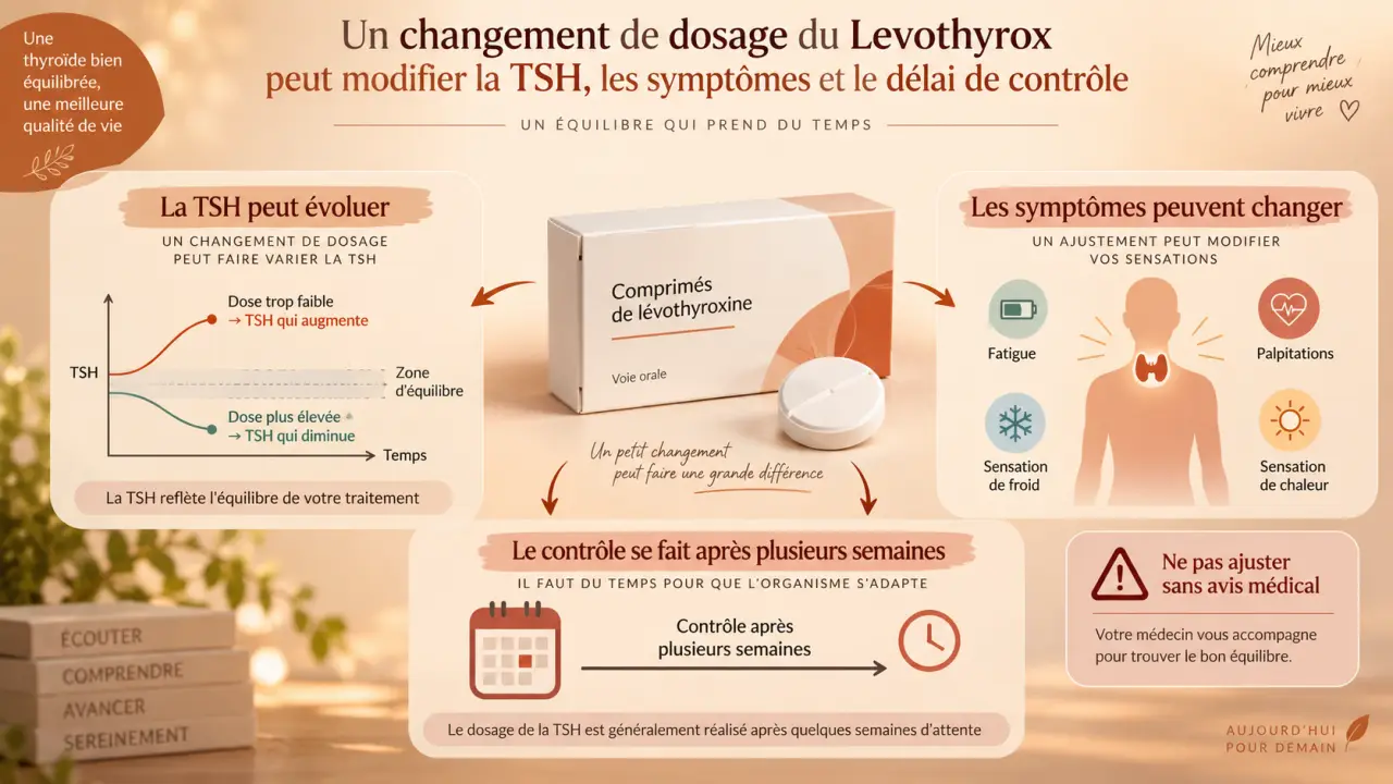 Un changement de dosage du Levothyrox peut modifier la TSH, les symptômes et le délai de contrôle