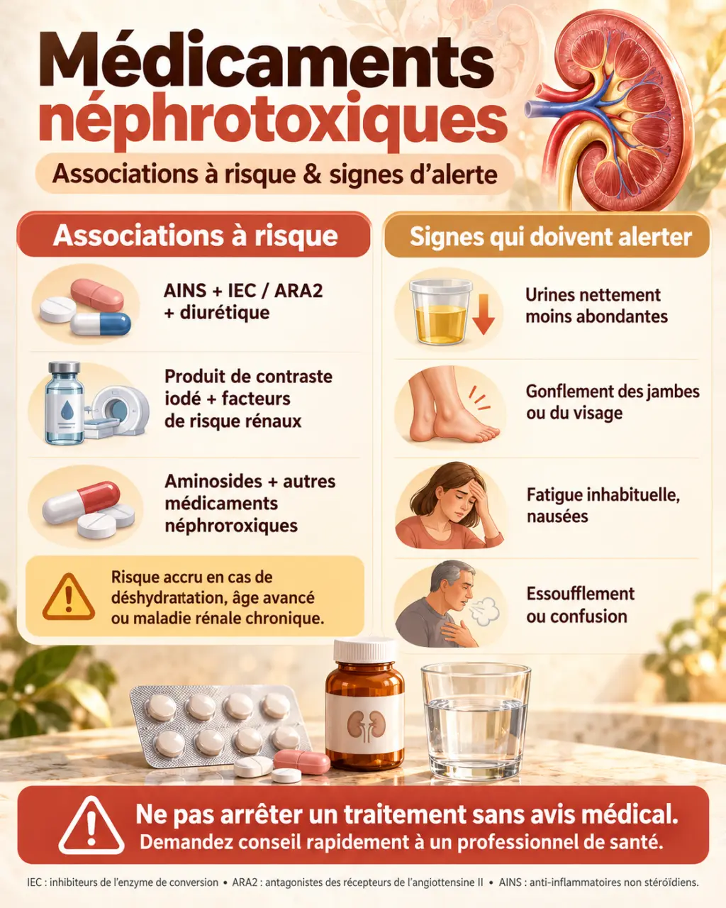 Médicaments néphrotoxiques : les associations à risque et les signes qui doivent alerter
